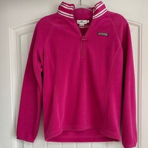 Vineyard Vines Fuchsia Half-Zip Pullover Sweatshirt with Striped Collar